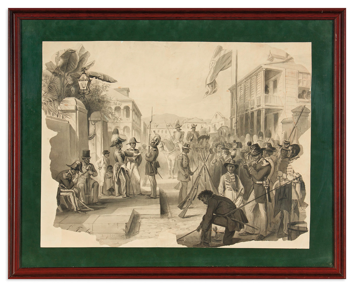 (DOMINICAN REPUBLIC.) James E. Taylor, artist. Original drawing of a military parade during the 1871 annexation debates.